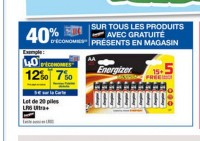 Bon plan piles : 7.5 euros les 20 piles energizer ultra plus AA