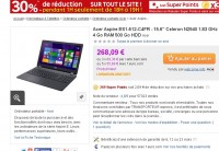 Pc portable windows 15 pouces, 4go de mémoire vive qui revient à moins de 190 euros (achat entre 18-19 heures le 18 decembre)