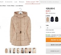 Veste hiver femmes Naf Naf à 36 euros (rembourrage à 50% plumes et duvets)
