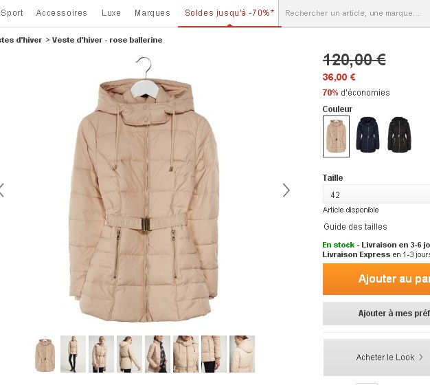 Soldes zalando : veste hiver femmes Naf Naf ?� 36 euros