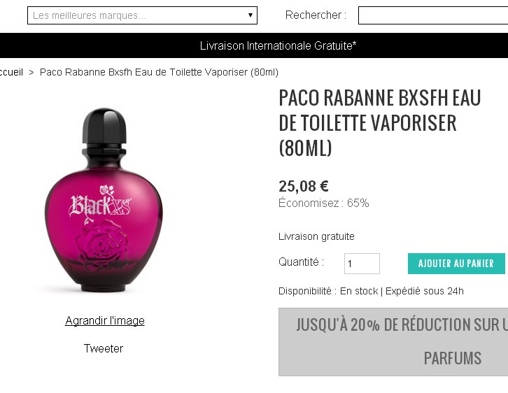 eau de toilette black xs femmes 80ml à 25 euros