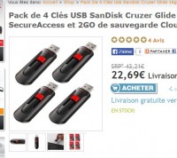 Pack de 4 clés usb 16go à 22 euros