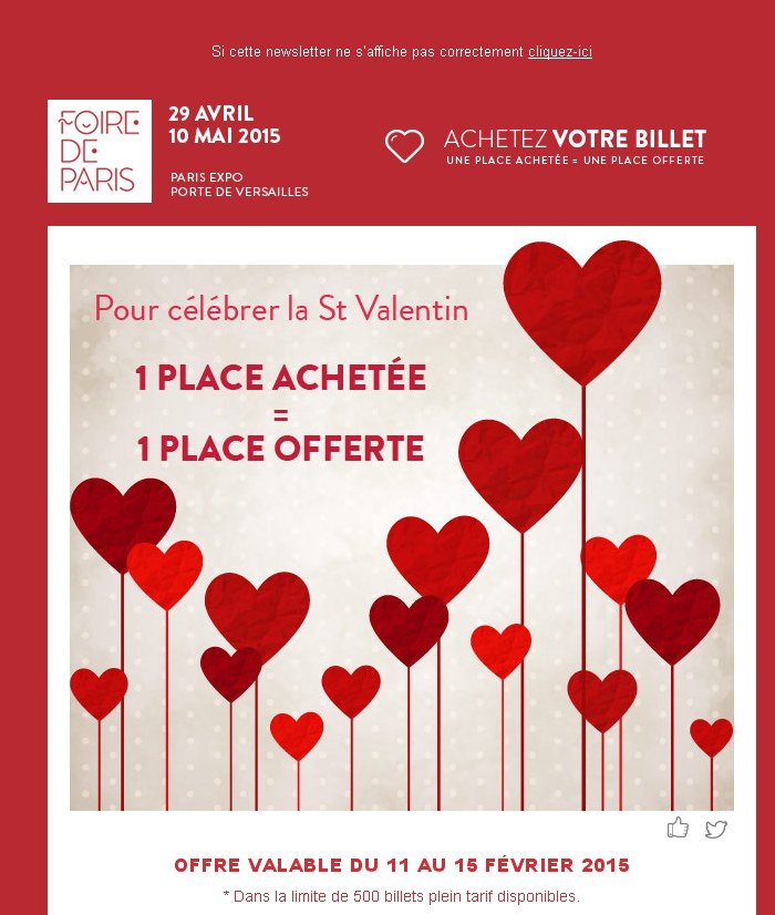 Billets foire de paris 2015 1 acheté = 1 offert