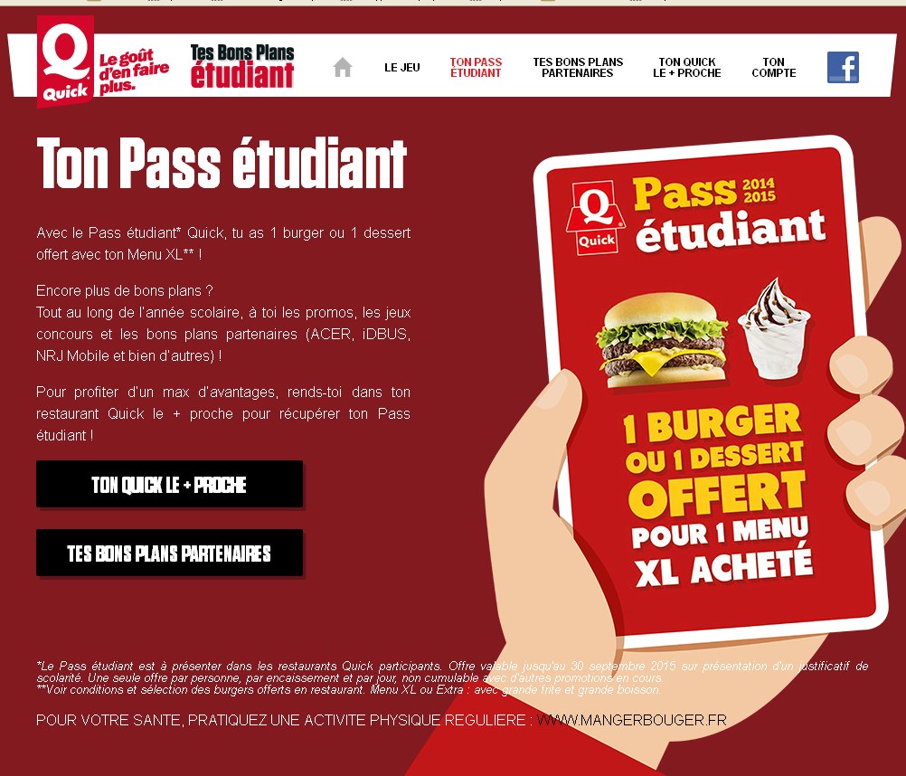 pass etudiants quick pour avoir des remises