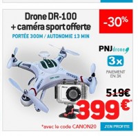 Drone PJN  DR100 + camera sport à 399 euros (contre autour de 420 generalement le drone seul)