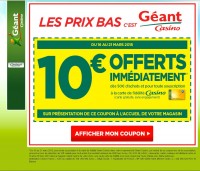 Geant casino : 10 euros de remise pour 50 d’achats