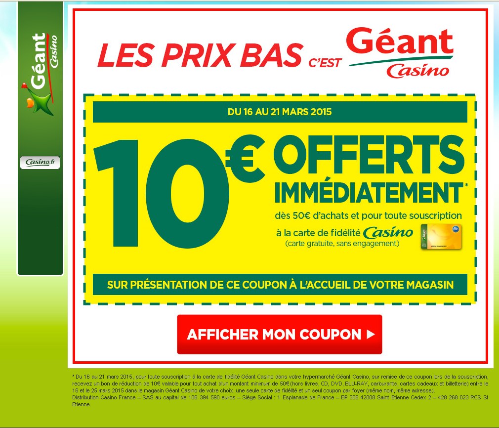 Geant Casino 10 Euros De Remise Pour 50 D Achats