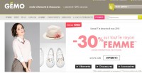 Réduction de 30 pourcent sur le site gemo sur les articles femmes jusqu’au 8 mars