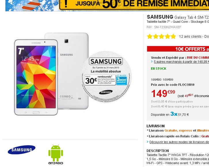 galaxy tab4 7 pouces