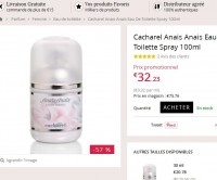 Super prix toujours pour l’eau de toilette Anais Anais Cacharel 100ml à 32 euros