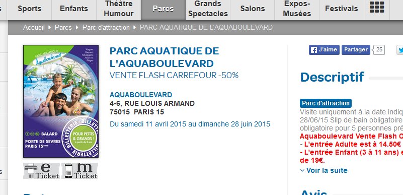 Billets à moitié prix pour aller à aquaboulevard d&rsquo;ici fin juin 2015