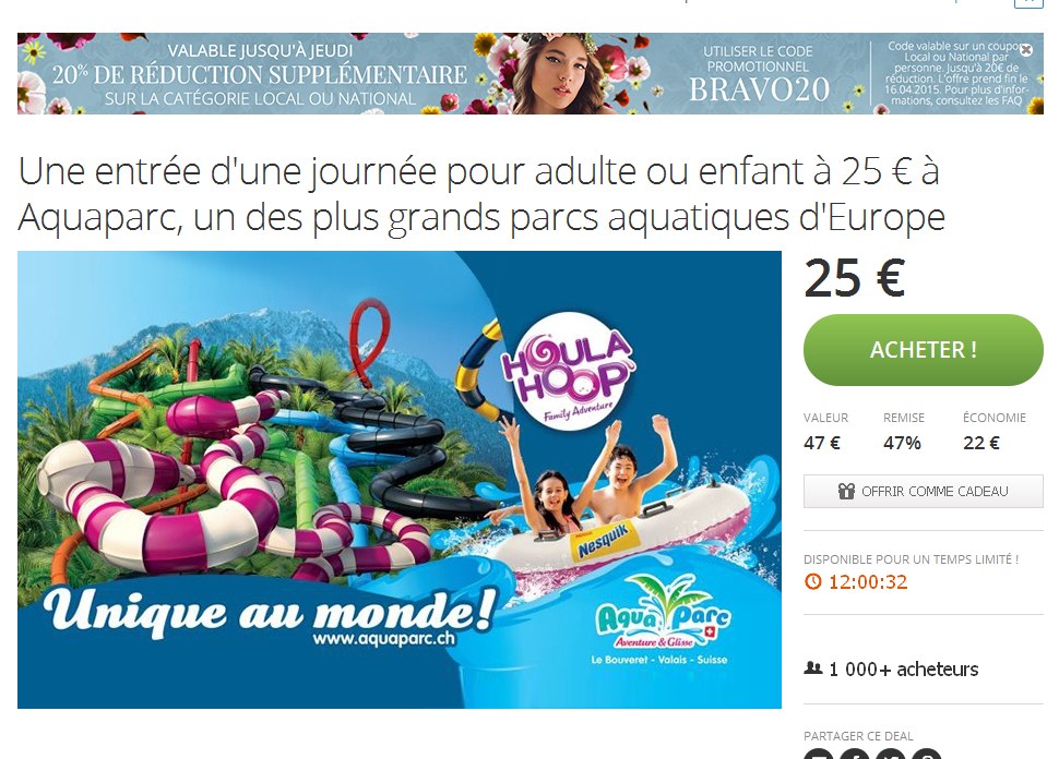 Suisse  : Billet Aquaparc à 20 euros au lieu de plus du double (le 16/04 )