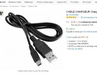 Nintendo 3ds , 2ds : cable chargeur usb à 1.39 euros port inclus