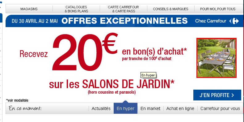 Carrefour 20 Euros Offerts Par Tranche De 100 Sur Les Salons De Jardin Le 2 Mai