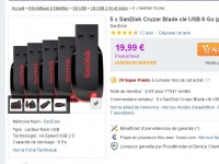 Lot de 5 clés sandisk usb 8go pour 19.99 euros port inclus