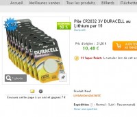 Lot de 10 piles boutons duracell CR2032 à 10.43 euros port inclus