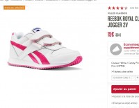 baskets filles reebok pas chères à 11.25 euros ( + 4.95 de fdp )