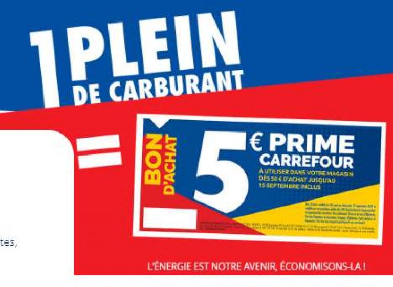 Offre Carburant chez Carrefour 5 euros offerts pour un plein d'au