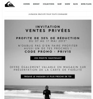 Réduction de 30 pourcent chez quiksilver, roxy, dc shoes .. jusqu’au 17 mai
