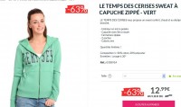 Sweat femmes le temps des cerises à 12.99 euros .. pas cher