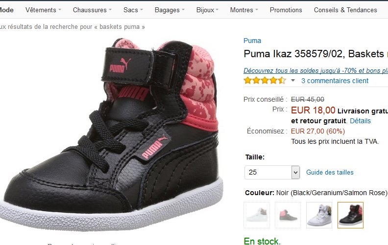 basket puma bébé taille 18