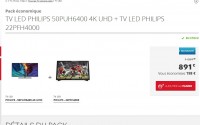 Bon plan tv philips : une tv 4K 50puh6400 achetée = 1 tv 22 pouces à 1 euro ( 891 euros les deux)