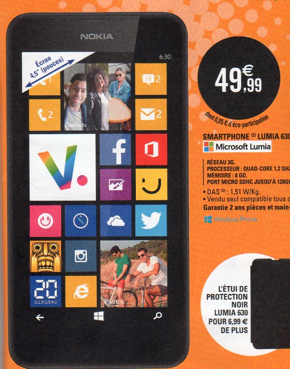 Smartphone nokia lumia 630 à 50 euros