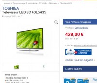 Smart Tv 3d toshiba 40 pouces qui revient à 349 euros le 11 octobre