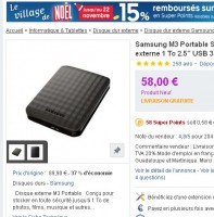 Bonne affaire disque dur externe 1to à 48 euros le 27 novembre