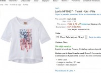 Tee shirt levi’s pour filles à 7.39 euros