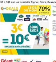Geant Casino : 3 euros le bon d’achat de 10 pour acheter dentifrice , gel douche et autres produits