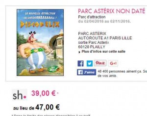 Billets adultes Parc Asterix à prix réduit à 39 euros pour la saison 2016