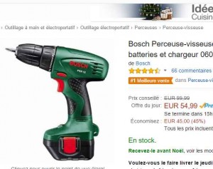 Perceuse Visseuse bosch 12v avec 2 batteries pas chère à 54.9 euros