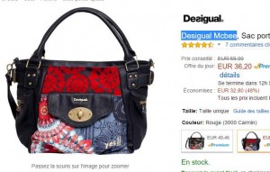 Bon prix sac desigual : le mc bee à 36.2 euros