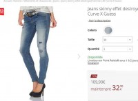 Soldes mode : jeans guess femmes effet « destroyed » à 32.9 euros