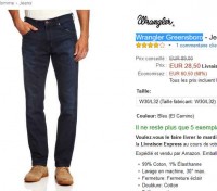Jeans hommes wrangler pas cher à 25.5 euros