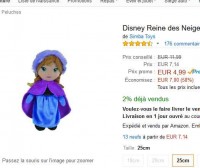 Peluche reine des neiges 25 cm à moins de 5 euros ( 3.99 pour les abonnés premium ) … super affaire