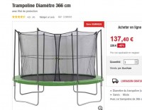 Bonne affaire : grand trampoline de 3.66m à 137.4 euros port inclus