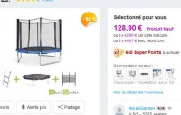Bon plan trampoline : 2.5 m à 129 euros + de 17 à 25% en bons d’achats avec echelle + bache