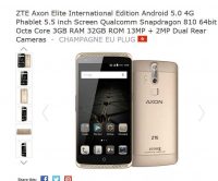 Bon prix smartphone ZTE AXON ELITE à 175 euros (octocoeur, 3go de ram , 32go)