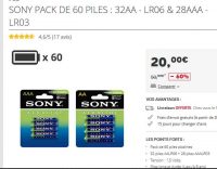 Bon plan Piles : 60 piles sony pour 20 euros port inclus