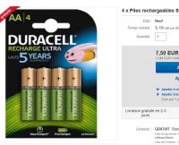 Bonne affaire piles rechargeables Duracell AA 2500mah à 7.5€ les 4