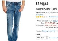 Soldes : jeans kaporal pour hommes à 28.5€