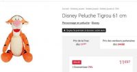 Super prix : grande peluche disney Tigrou de 61cm à 11.97€