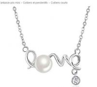 Bijoux: collier en argent avec perle et pendentif Love à 8€ ( exclu )
