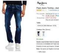 Jeans pepe jeans hommes pas cher à 23 ou 30€