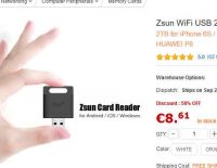 8.25€ l’adaptateur ZSUN pour partager en wifi le contenu d’une carte micro sd