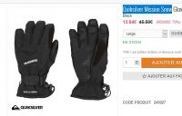 Super affaire : gants de snow QUIKSILVER pour hommes à 13.5€ port inclus