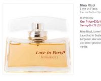 Super affaire  : Eau de Parfum Love in Paris Nina Ricci 50ml à 26.7€ (autour de 70 ailleurs)