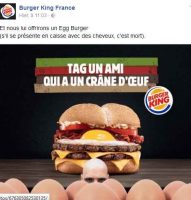 Burger King : un hamburger (EGG BURGER) gratuit pour les chauves (jusqu’au 3 février)